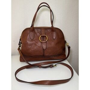 Frye Handbag Cognac Ring Dome Brown Zipper Satchel Crossbody Boho Western